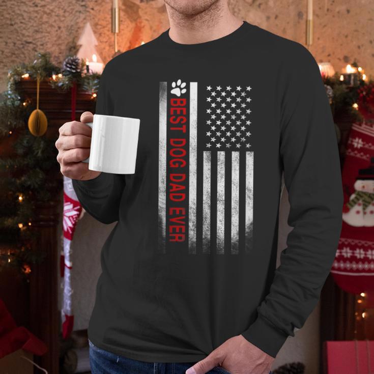 Best Dog Dad Ever American Flag For Best Father Men Long Sleeve T-Shirt