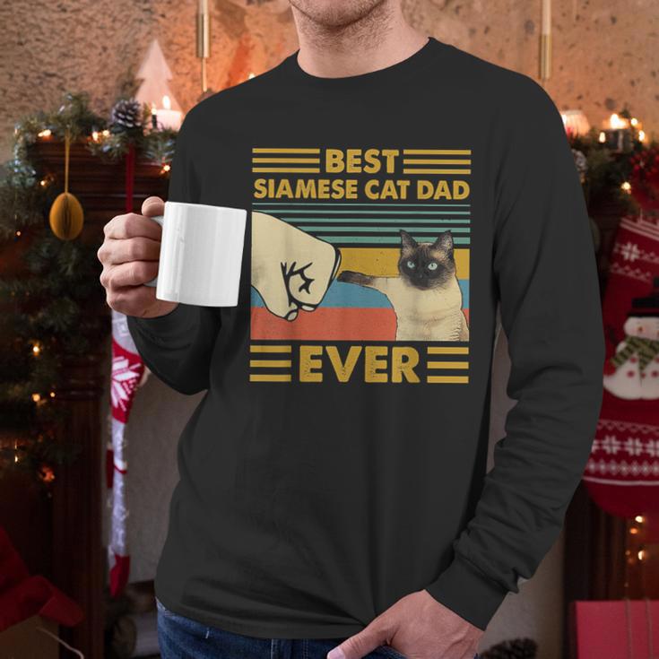 Best Siamese Cat Dad Ever Retro Vintage Sunset Men Long Sleeve T-Shirt