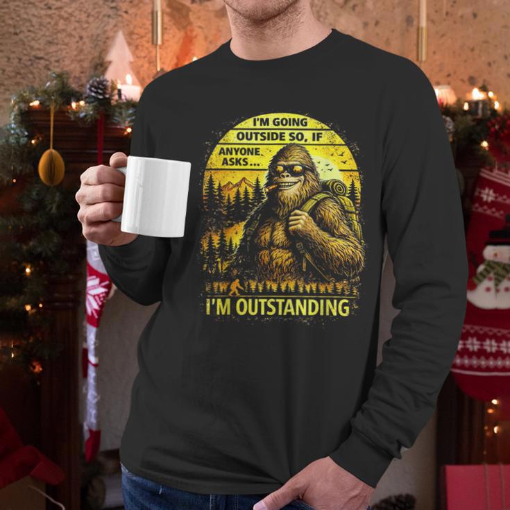 Bigfoot Outdoor Hiking Dad Joke Im Outstanding Sasquatch Men Long Sleeve T-Shirt