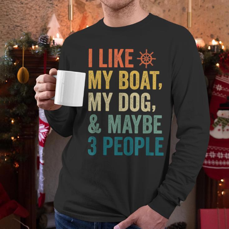 I Like My Boat Dog And Maybe 3 People Retro Sailor Dad Men Long Sleeve T-Shirt