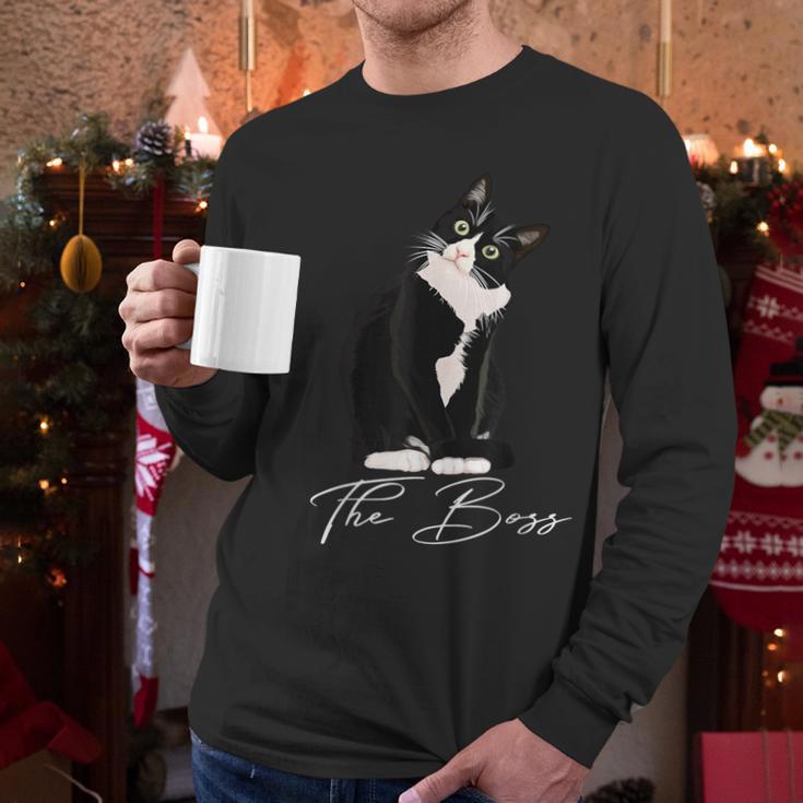Boss Tuxedo Cat Lovers Tee Shirt For Mom Dad Men Long Sleeve T-Shirt