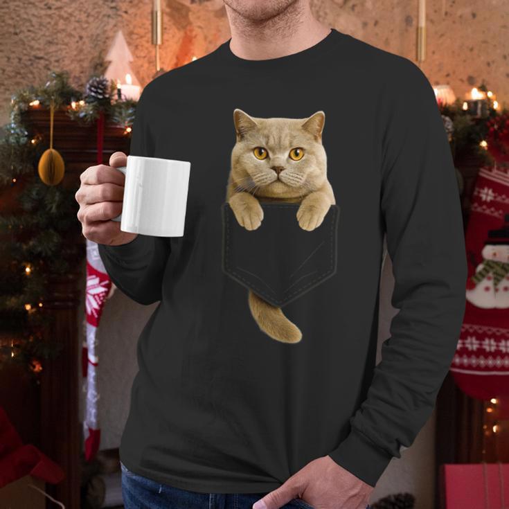 British Shorthair Cat Pocket Cat Mom Cat Dad Cat Lover Men Long Sleeve T-Shirt