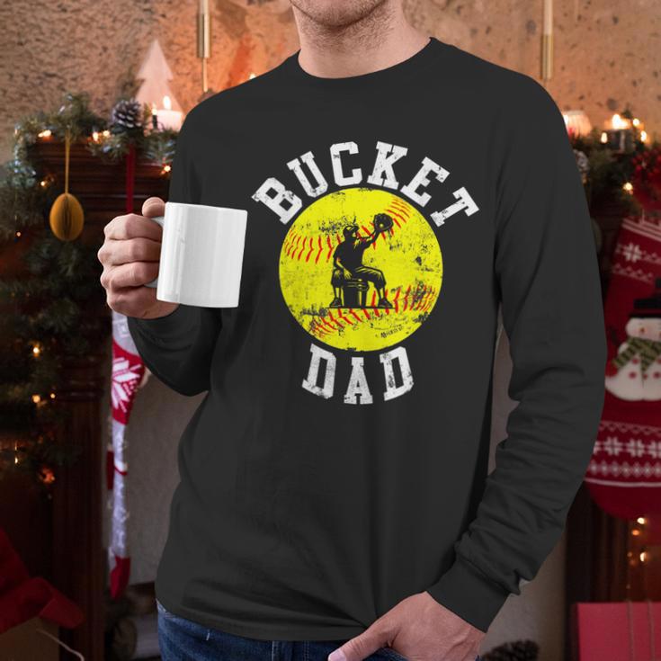 Bucket Dad Softball Dad Baseball Father's Coach Men Long Sleeve T-Shirt