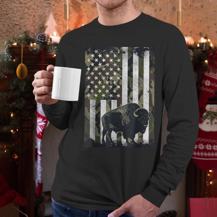 Camo USA Flag Bison Camouflage Hunting Wildlife Hunter Dad Men Long Sleeve T-Shirt Camo USA Flag Bison Camouflage Hunting Wildlife Hunter Dad Men Long Sleeve T-Shirt