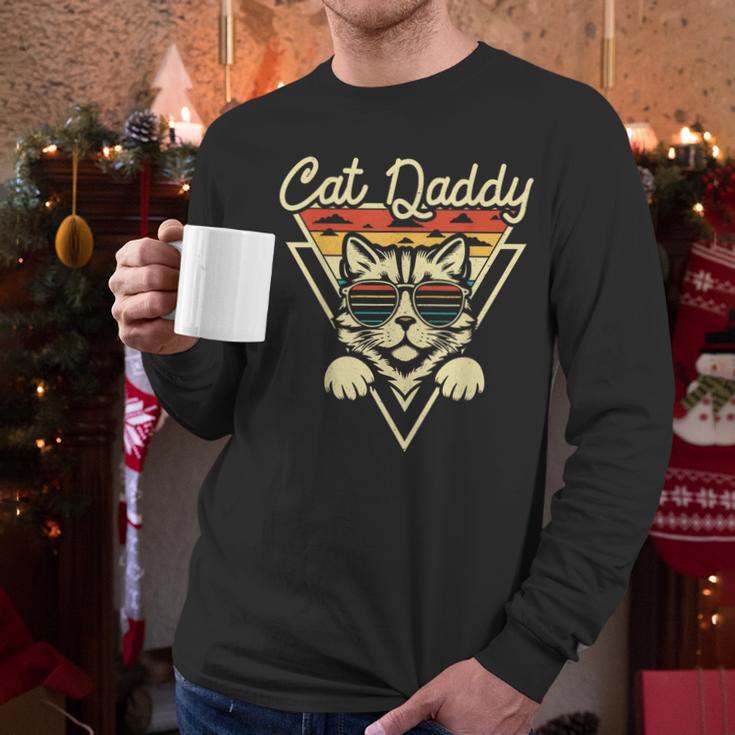 Cat Daddy Retro Sunglasses Cat Fur Dad Papa Vintage Cat Dad Men Long Sleeve T-Shirt