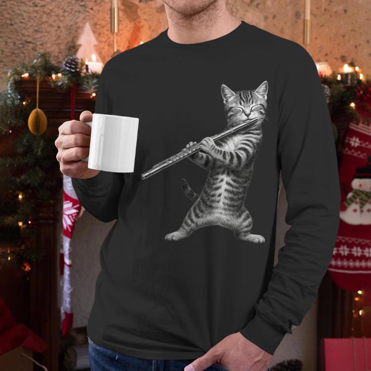 Cat Playing Flute For Cat Lover Cat Mom Cat Dad Men Long Sleeve T-Shirt