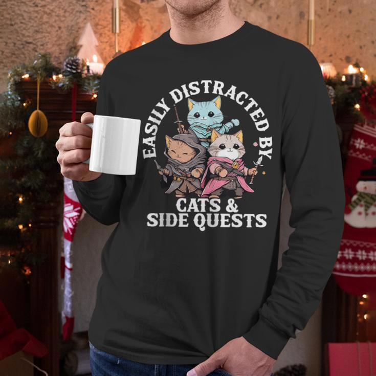 Cats Side Quest Distracted Tabletop Men Women Kids Dad Men Long Sleeve T-Shirt