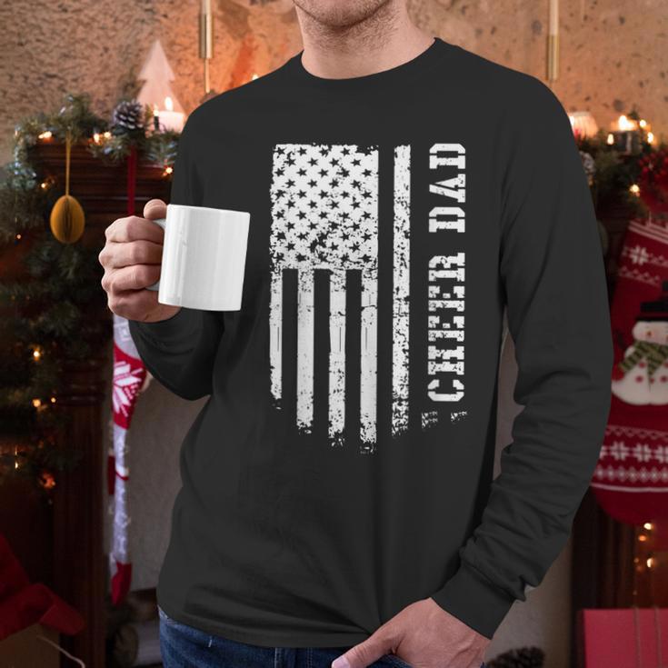 Cheer Dad Cheerleading American Flag Fathers Day Cheerleader Men Long Sleeve T-Shirt