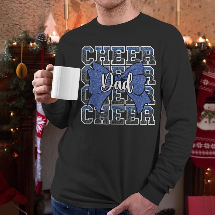Cheer Dad Daddy Bow Sport Cheerleader Cheerleading Blue Men Long Sleeve T-Shirt