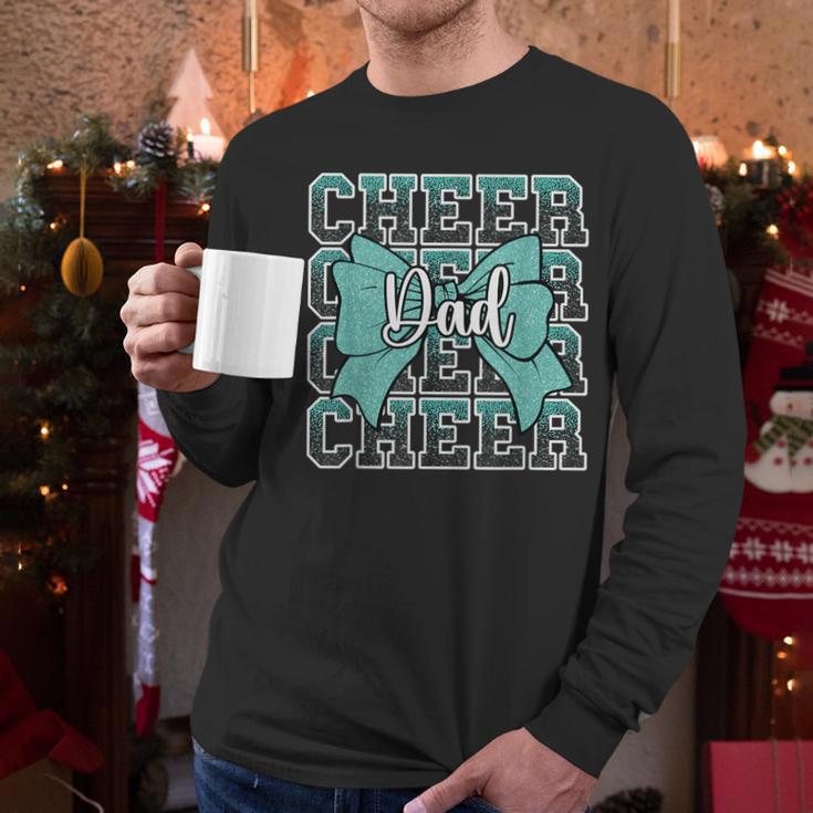 Cheer Dad Daddy Bow Sport Cheerleader Cheerleading Teal Blue Men Long Sleeve T-Shirt