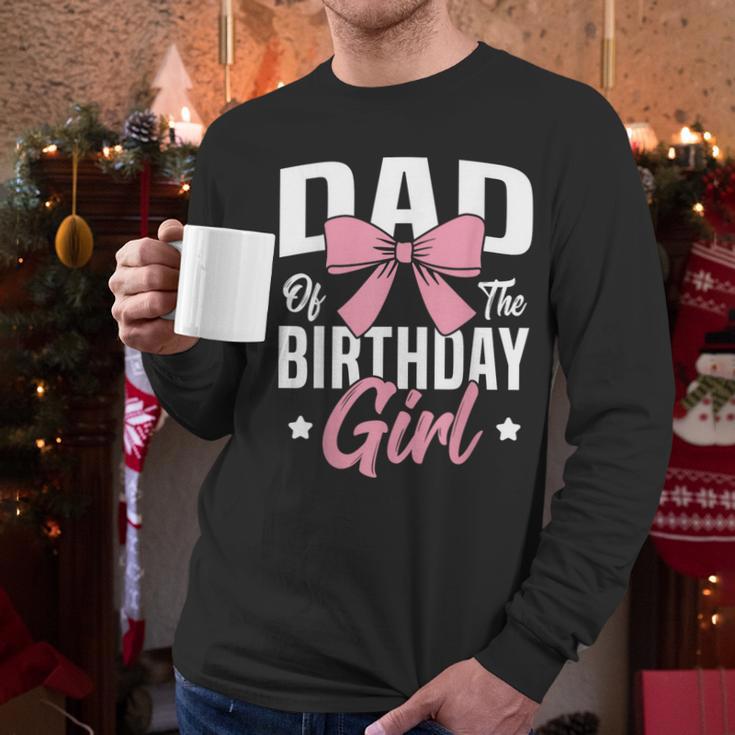 Coquette Pink Bow Men Dad Of The Birthday Girl Men Long Sleeve T-Shirt