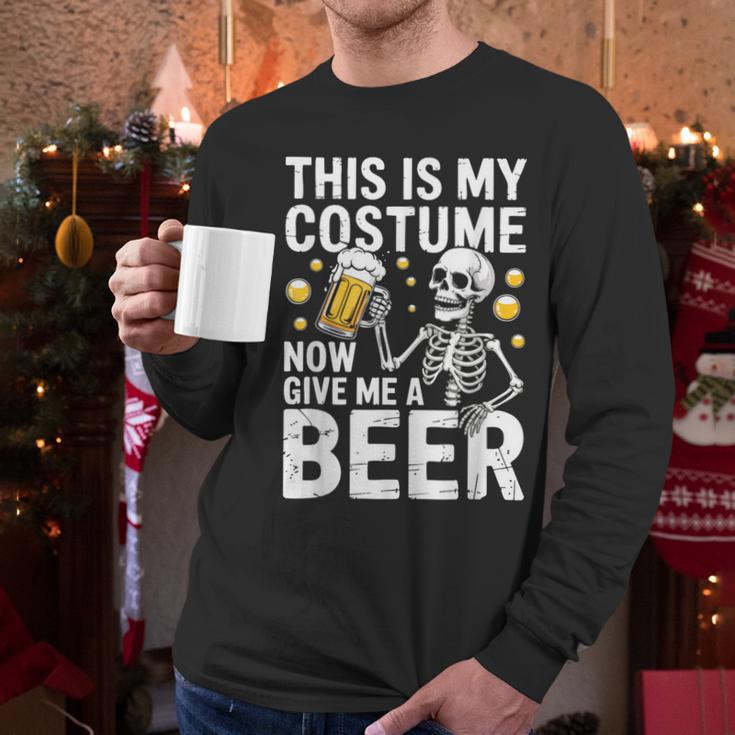 This Is My Costume Give Me A Beer Shirt Men Dad Halloween Men Long Sleeve T-Shirt