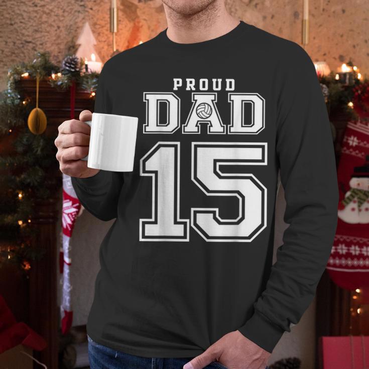 Custom Proud Volleyball Dad Number 15 Personalized For Men Men Long Sleeve T-Shirt