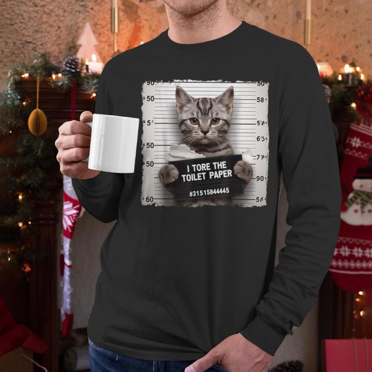 Cute Cat Mugshot Humorous Cat For Cats Lover Cat Mom Cat Dad Men Long Sleeve T-Shirt