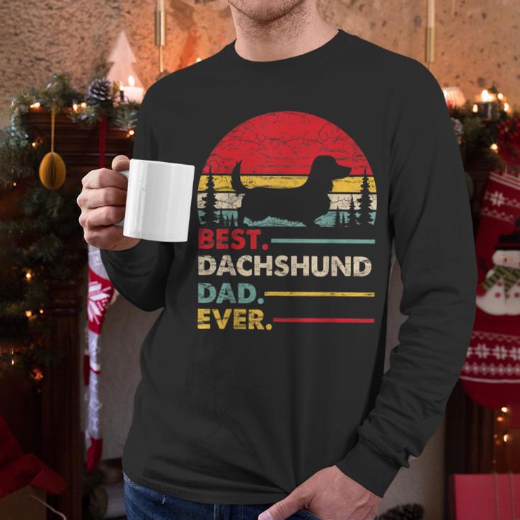 Dachshund Long Haired Best Dad Ever Dog Vintage Retro Men Long Sleeve T-Shirt