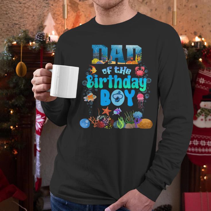 Dad Of The Birthday Boy Aquarium Sea Animals Matching Men Long Sleeve T-Shirt