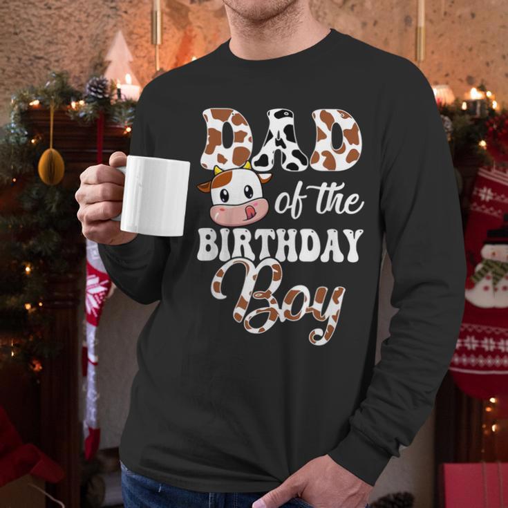 Dad Of The Birthday Boy Cow Farm 1St Birthday Boy Men Long Sleeve T-Shirt