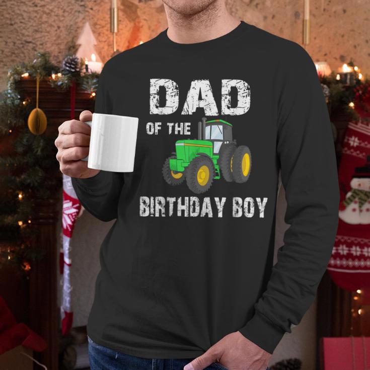 Dad Of The Birthday Boy Vintage Farm Tractor Party Family Men Long Sleeve T-Shirt