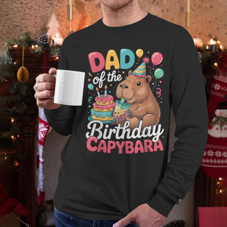 Dad Of The Birthday Capybara Boba Tea Girl Bday Party Family Men Long Sleeve T-Shirt