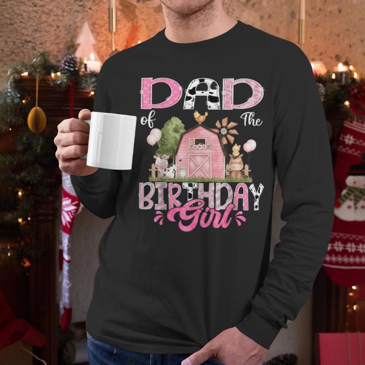 Dad Of The Birthday Girl 1St Birthday Pink Cow Farm Men Long Sleeve T-Shirt