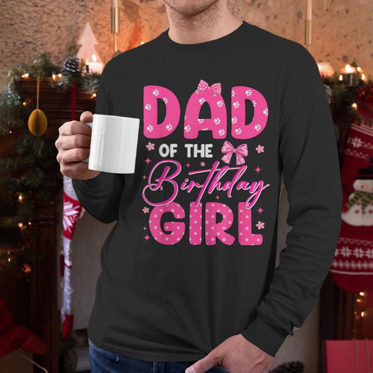 Dad Of The Birthday Girl Pink Bow Birthday Girl Family Men Long Sleeve T-Shirt