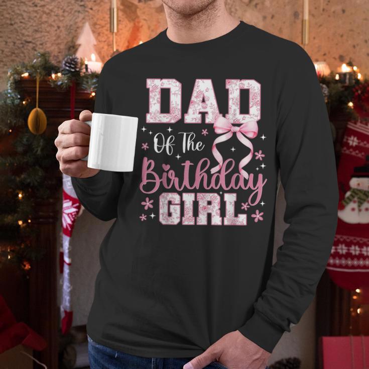 Dad Of The Birthday Girl Pink Bow Flower Birthday Girl Men Long Sleeve T-Shirt