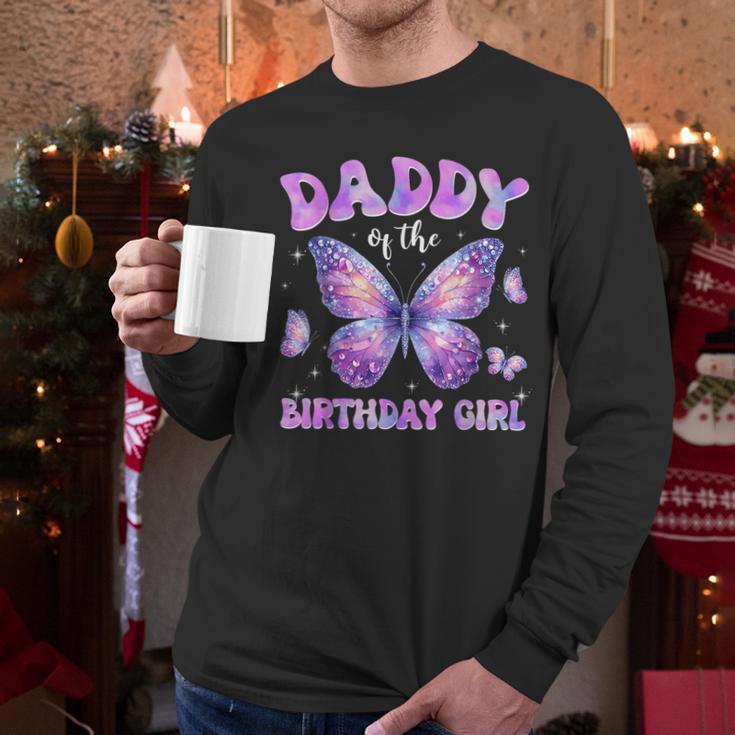 Dad Of The Birthday Girl Tie Dye Butterfly Birthday Family Men Long Sleeve T-Shirt