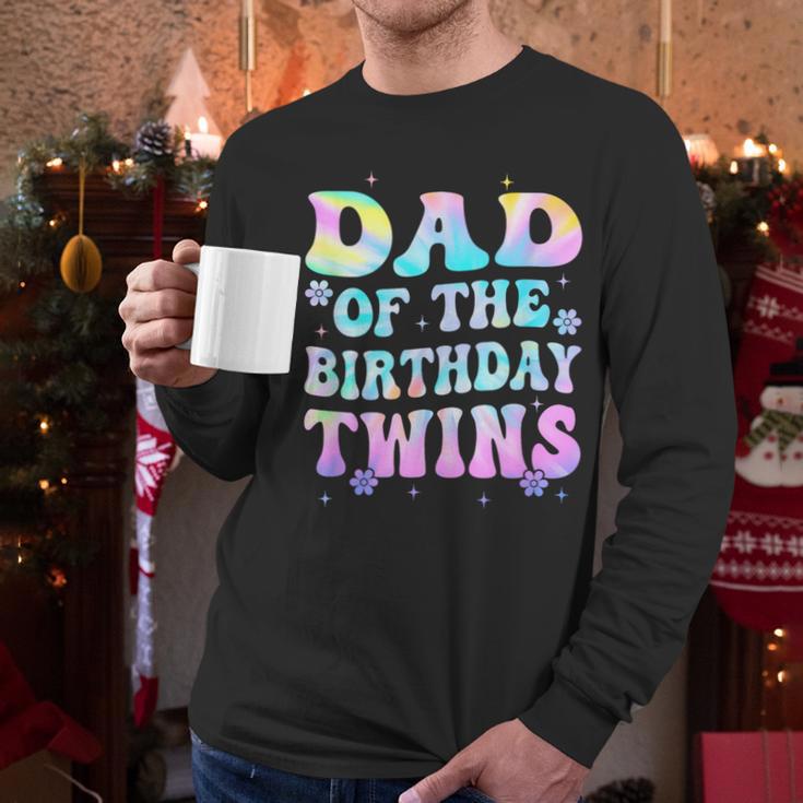 Dad Of The Birthday Twins Girls Kids Party Retro Bday Men Long Sleeve T-Shirt