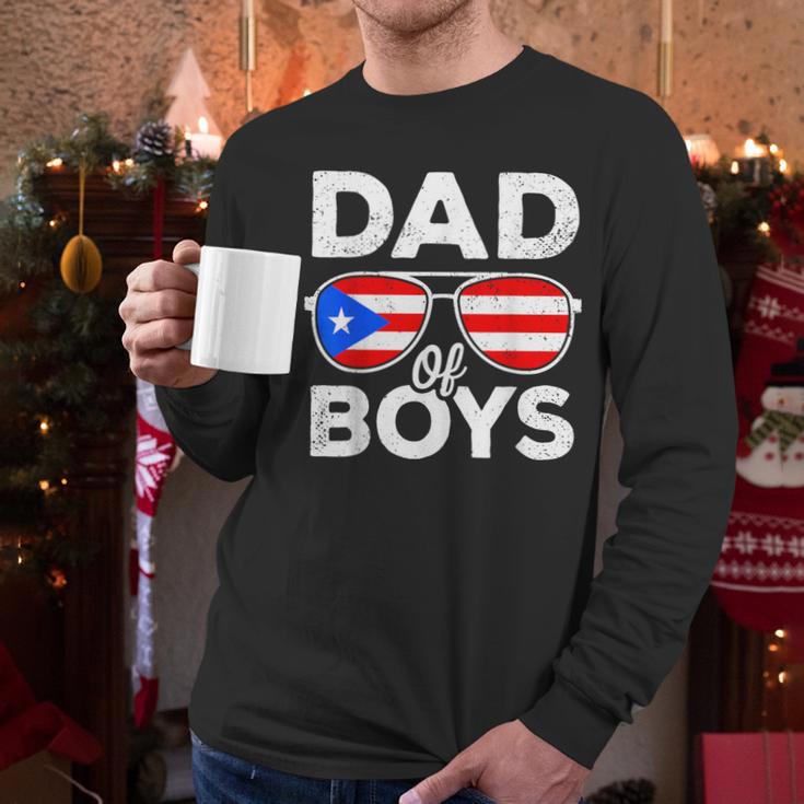 Dad Of Boys Fathers Day Retro Puerto Rico Flag Boricua Dad Men Long Sleeve T-Shirt