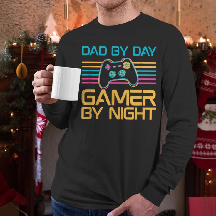 Dad By Day Gamer By Night Video Games Lover Gamer Dad Men Long Sleeve T-Shirt