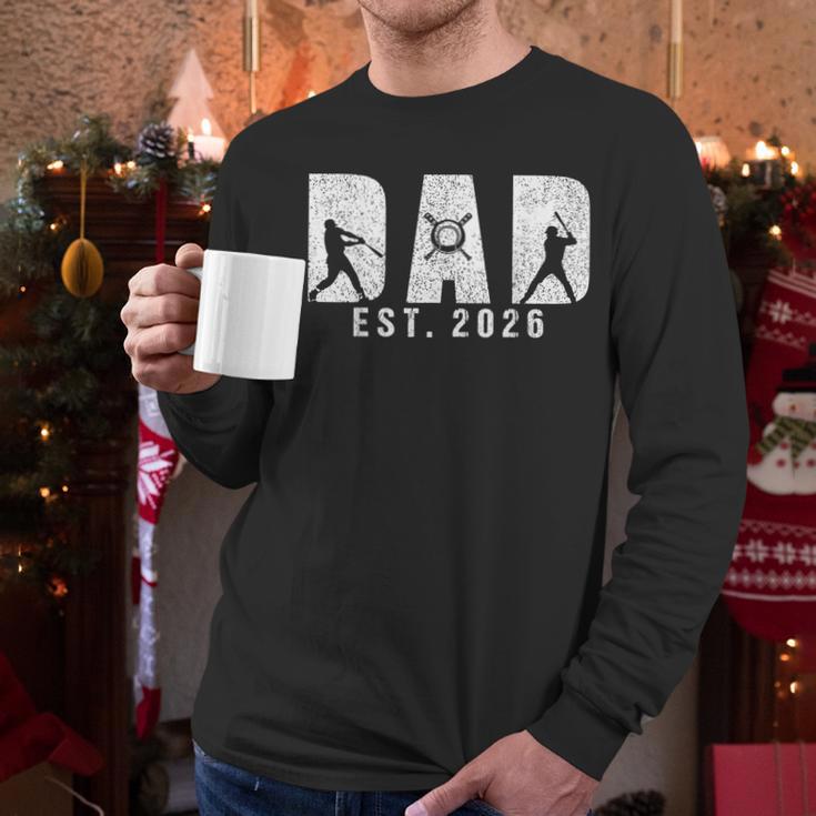 Dad Est 2026 Baseball Dad To Be New Baby Daddy Father's Day Men Long Sleeve T-Shirt