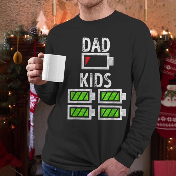 Dad Of Four Low Battery Father Of 4 Kids Dad Men Long Sleeve T-Shirt