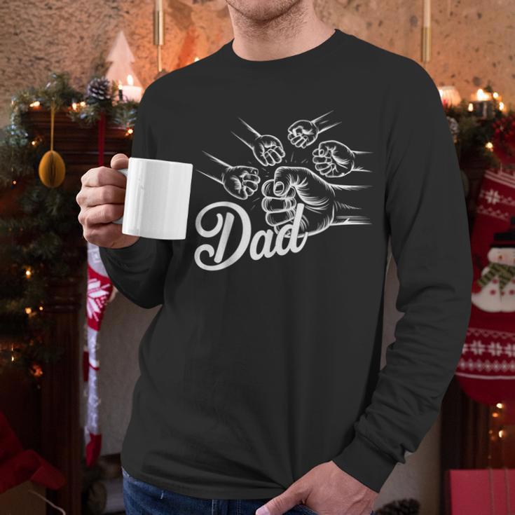 Dad Of Four Toddler Kids Fathers Day Fist Bump Family Men Long Sleeve T-Shirt