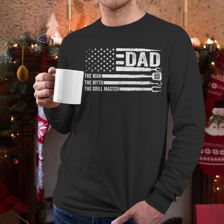 Dad The Man The Myth The Grill Master USA Flag Father's Day Men Long Sleeve T-Shirt