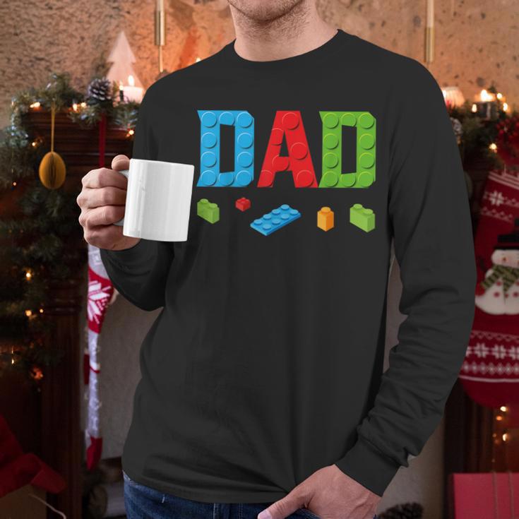 Dad Master Builder Building Bricks Blocks Family Set Parents Small Men Long Sleeve T-Shirt