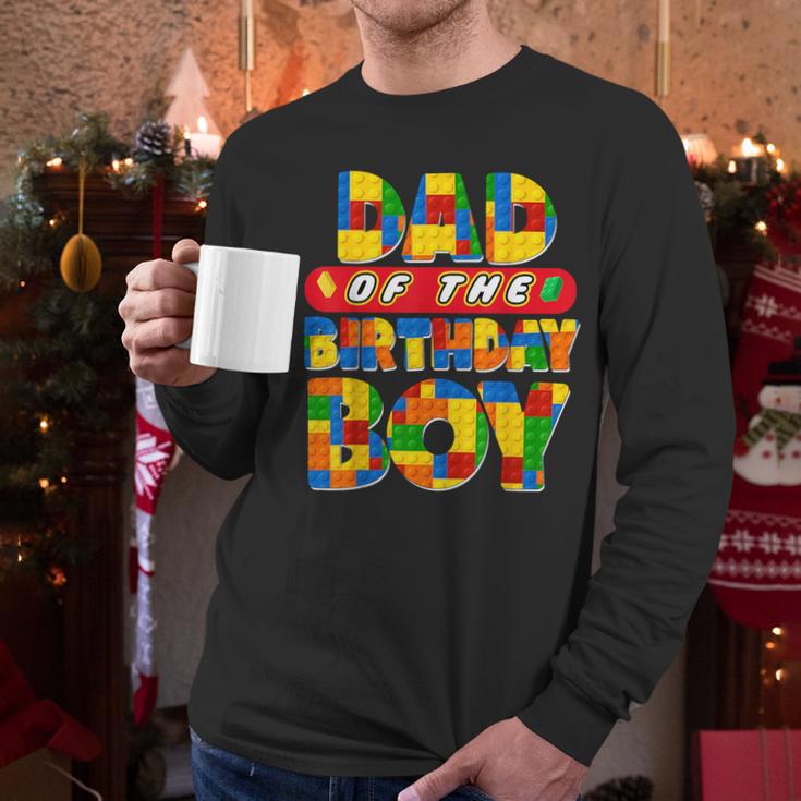 Dad And Mom Birthday Boy Building Bricks Family Party Decor Men Long Sleeve T-Shirt