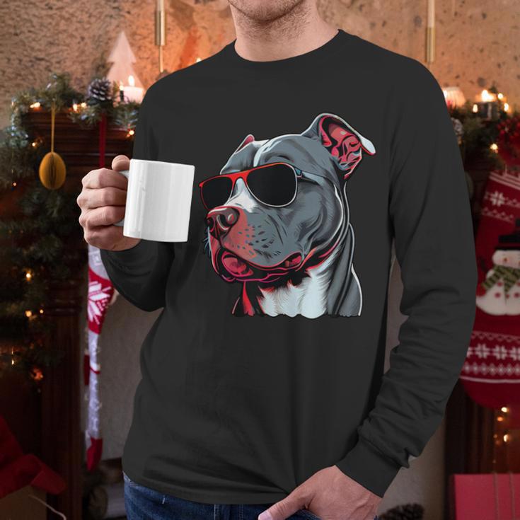 Dad Mom Cool Dog Sunglasses Pitbull Men Long Sleeve T-Shirt