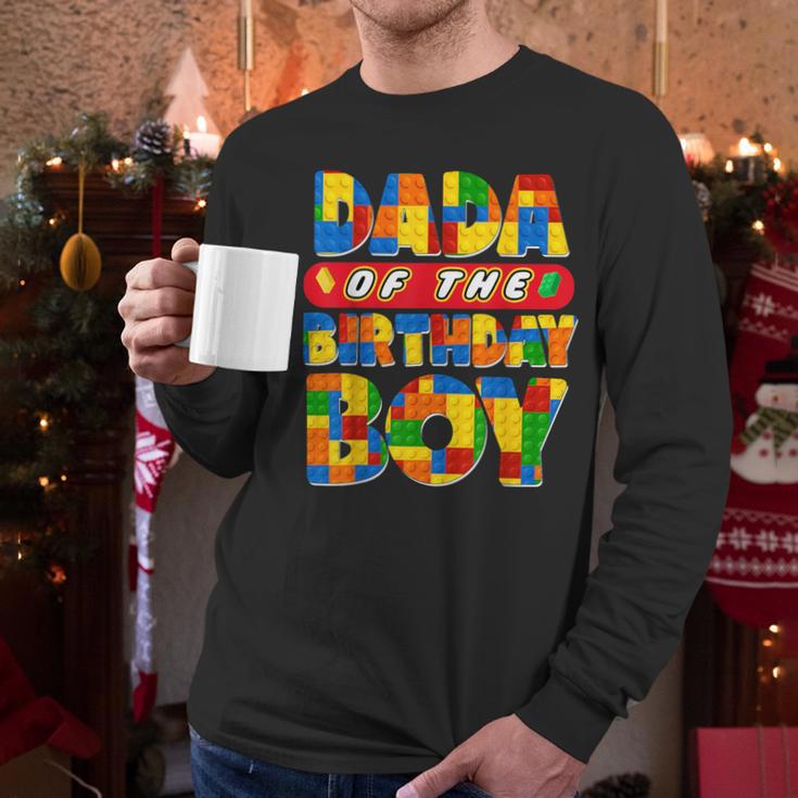 Dad And Mom Dada Birthday Boy Building Bricks Family Party Men Long Sleeve T-Shirt