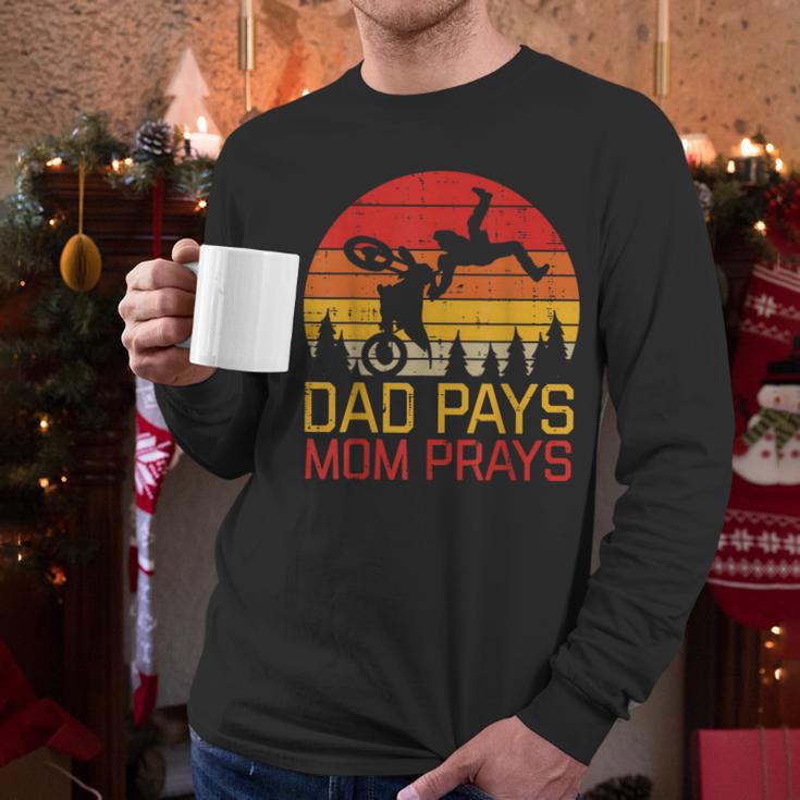 Dad Pays Mom Prays Dirt Bike Retro Motocross Boys Kids Men Long Sleeve T-Shirt