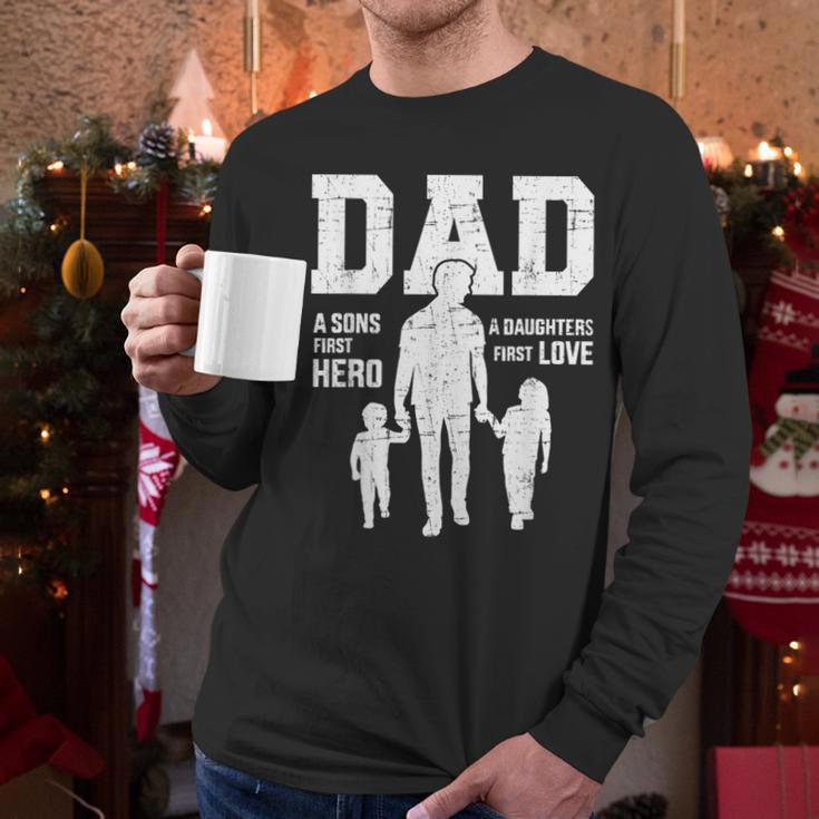 Dad Sons First Hero Daughter Love For Father's Day Men Long Sleeve T-Shirt