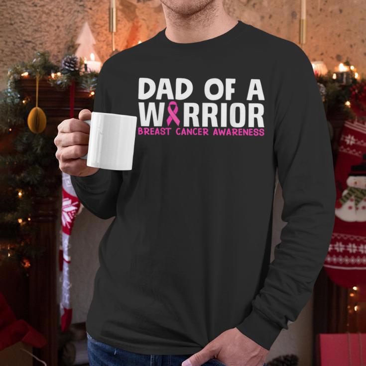Dad Of A Warrior Breast Cancer Awareness Support Daughter Men Long Sleeve T-Shirt