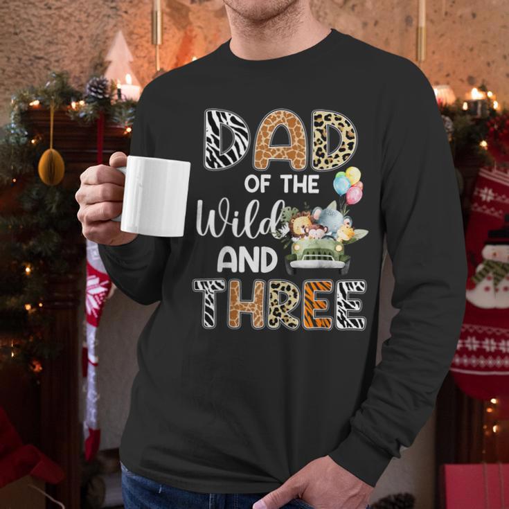Dad Of The Wild And Three 3 Birthday Zoo Theme Safari Jungle Men Long Sleeve T-Shirt