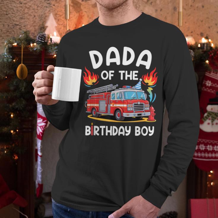 Dada Of The Birthday Boy Fire Truck Firefighter 1St Party Men Long Sleeve T-Shirt