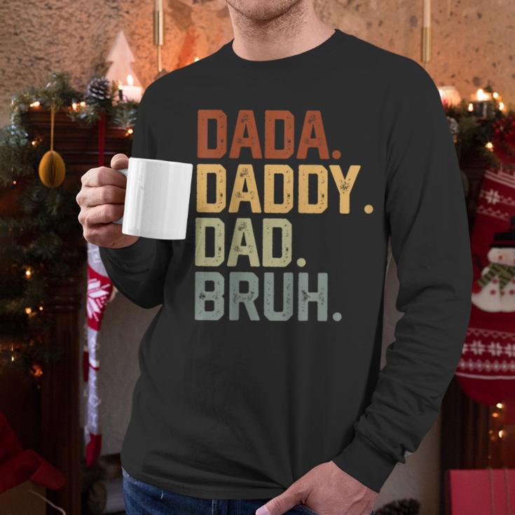 Dada Daddy Dad Bruh Retro Vintage Fathers Day Vintage Men Long Sleeve T-Shirt
