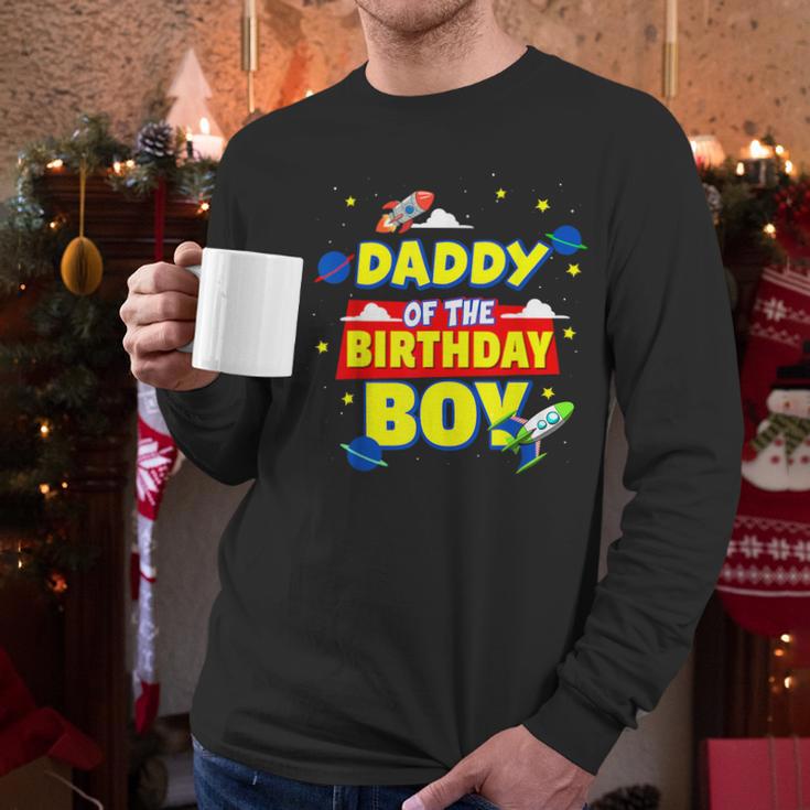 Daddy Of The Birthday Astronaut Boy Outer Space Theme Party Men Long Sleeve T-Shirt