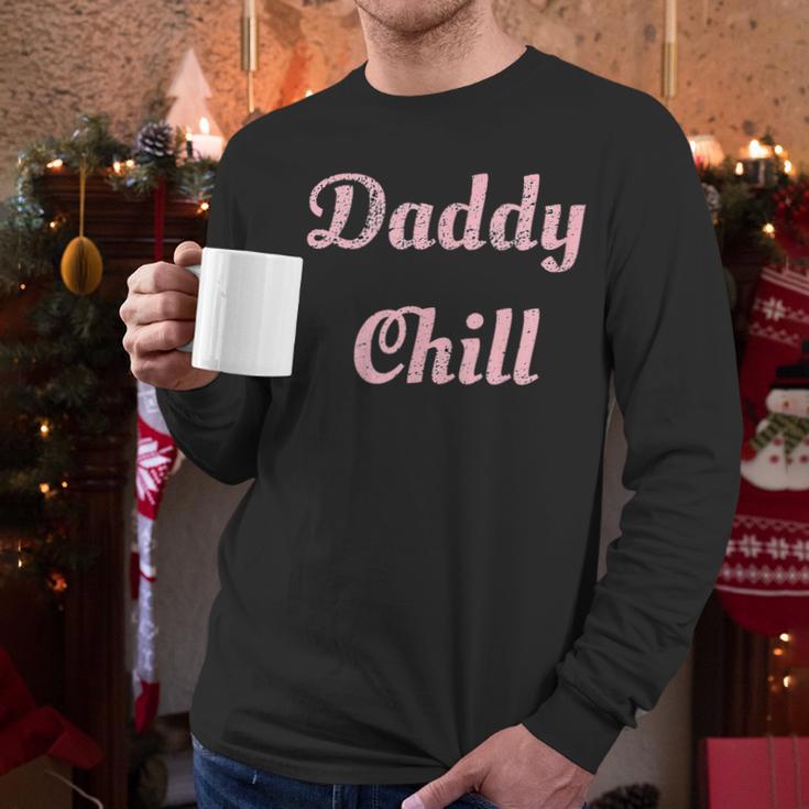 Daddy Chill Pink Distressed Men Long Sleeve T-Shirt