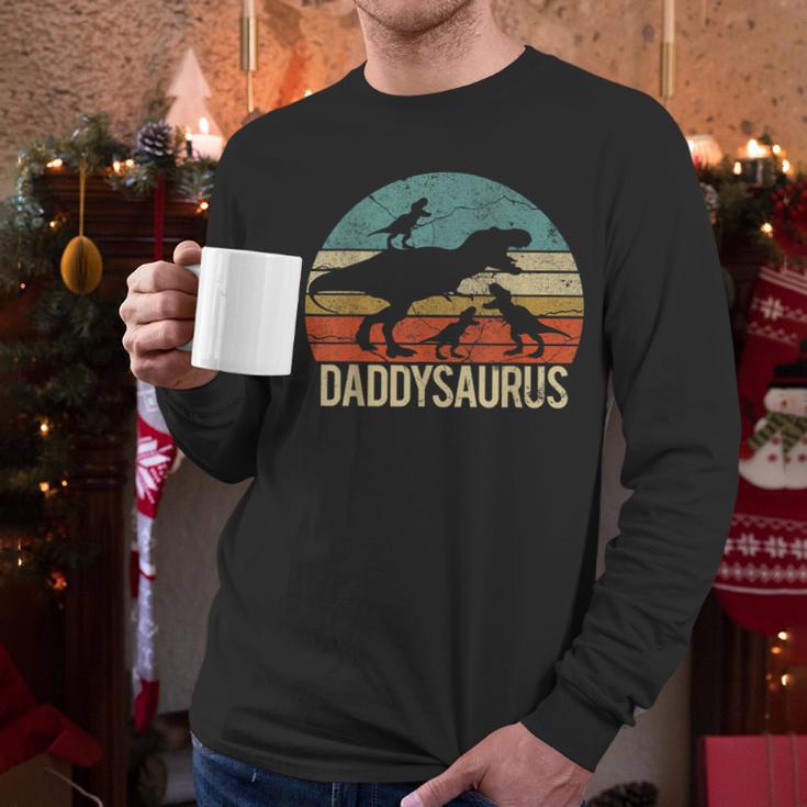 Daddy Dinosaur Daddysaurus 3 Three Kids Xmas Men Long Sleeve T-Shirt