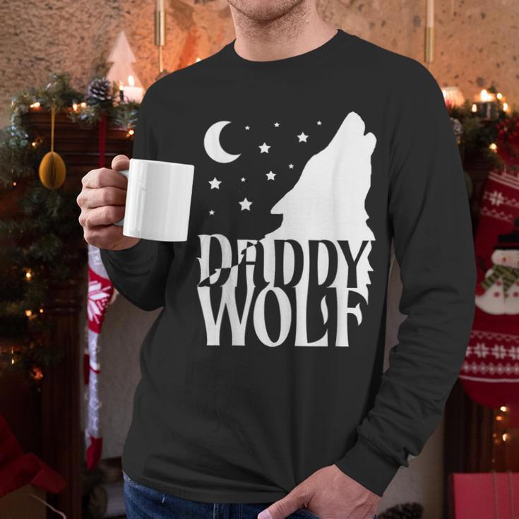 Daddy Wolf Matching Family Tribe Wolves Moon Men Long Sleeve T-Shirt