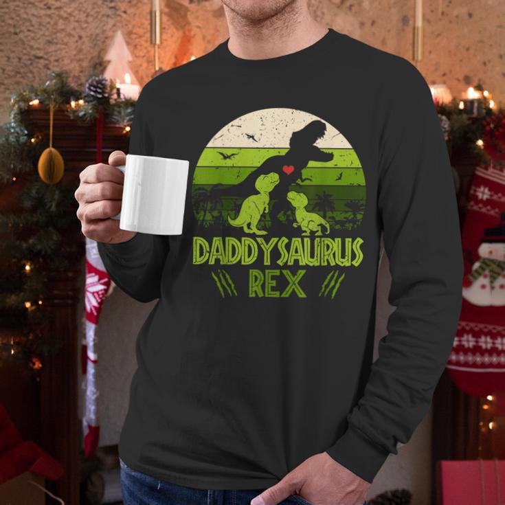 Daddysaurus Rex 2 Kids Sunset Tshirt For Fathers Day Men Long Sleeve T-Shirt