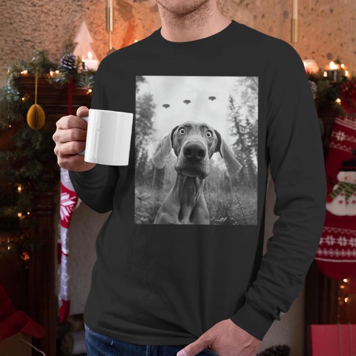 Dog Mom Dad Alien Selfie Weimaraner UFO For Men Women Men Long Sleeve T-Shirt